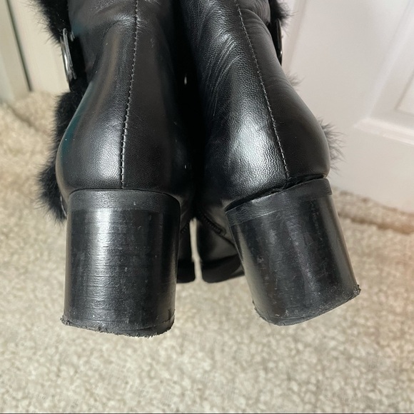 LUCA Grossi Handmade Made in Italy Leather Chunky Heeled Furry Buckle Boots 5 - Picture 6 of 9